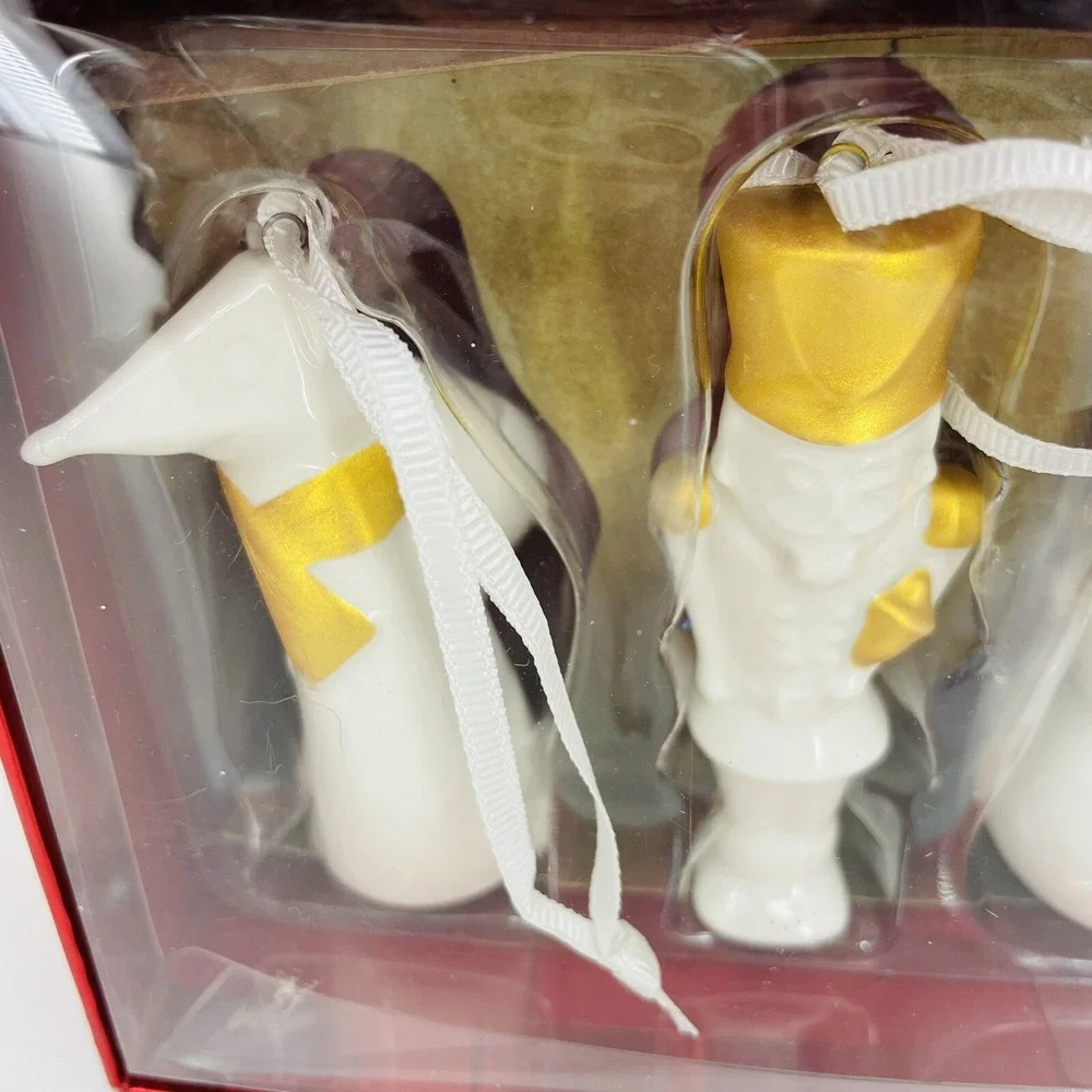Starbucks 2012 Holiday Ceramic Ornament Set Fox Nutcracker Snowman White‎ Gold